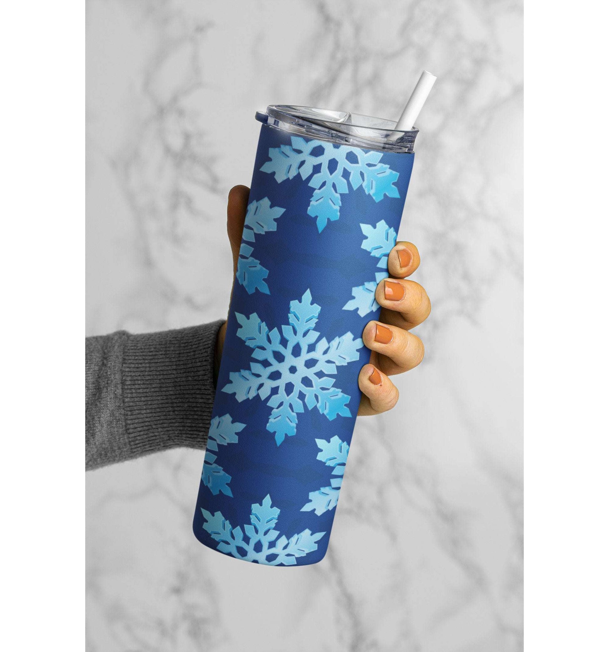 Blue Snowflakes Pattern Tumbler Skinny Tumblers 25