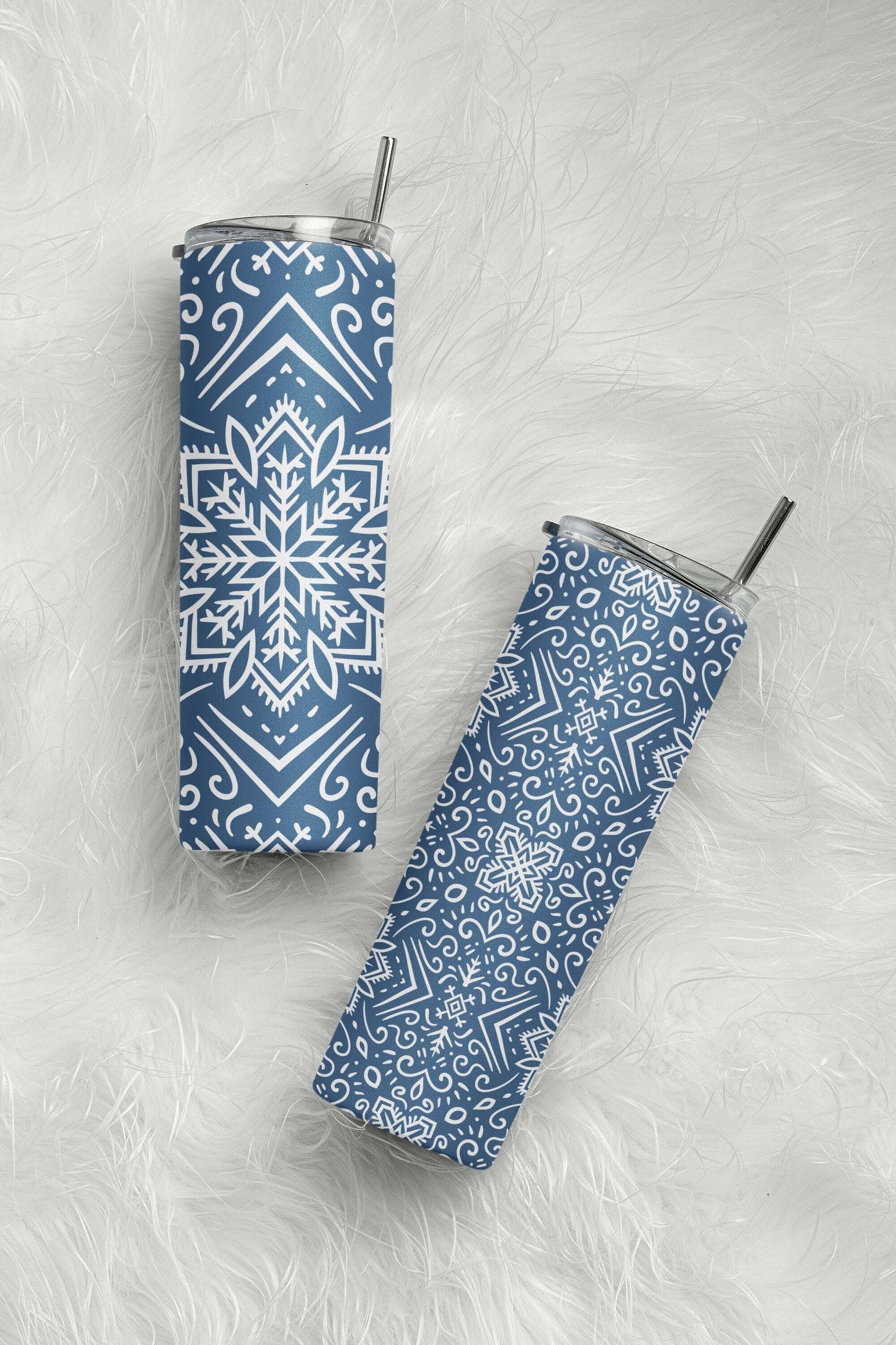 Blue and White Mandala Pattern Tumbler Skinny Tumblers 25