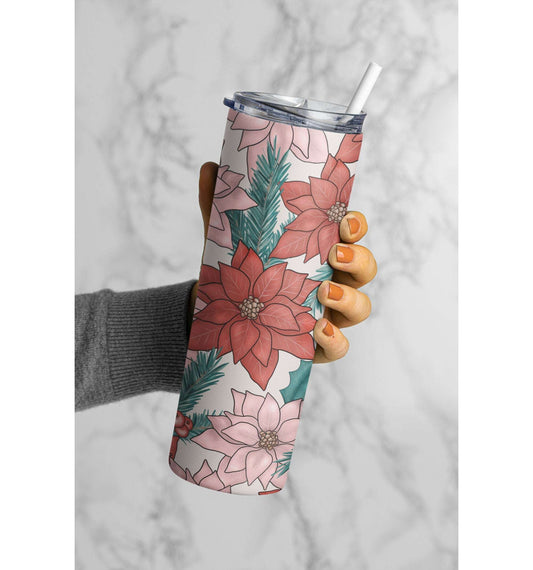 Boho Poinsettia Pattern Tumbler Skinny Tumblers 25