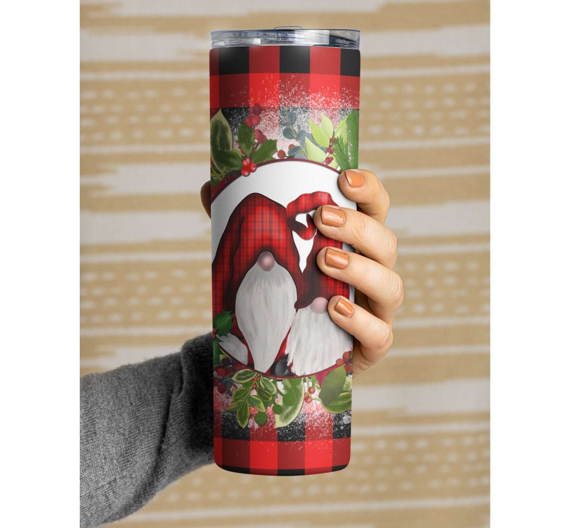 Buffalo Plaid & Gnomes Christmas Tumbler Skinny Tumblers 25