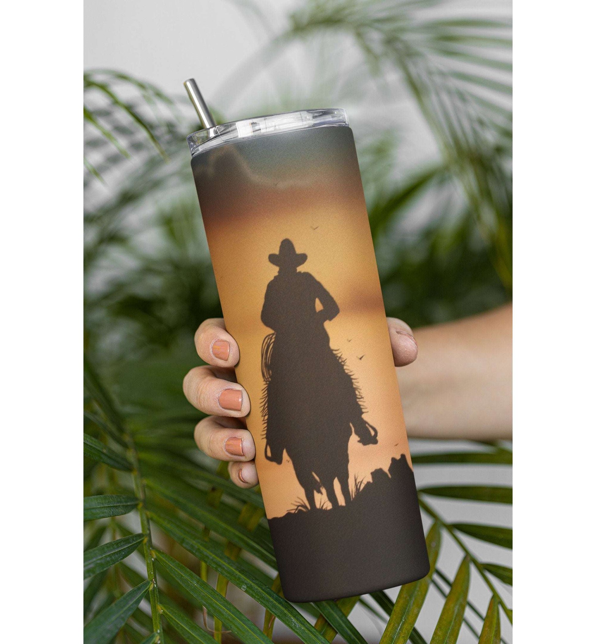 Cowboy, Sunset Silhouette 20 oz Tumbler Skinny Tumblers 25