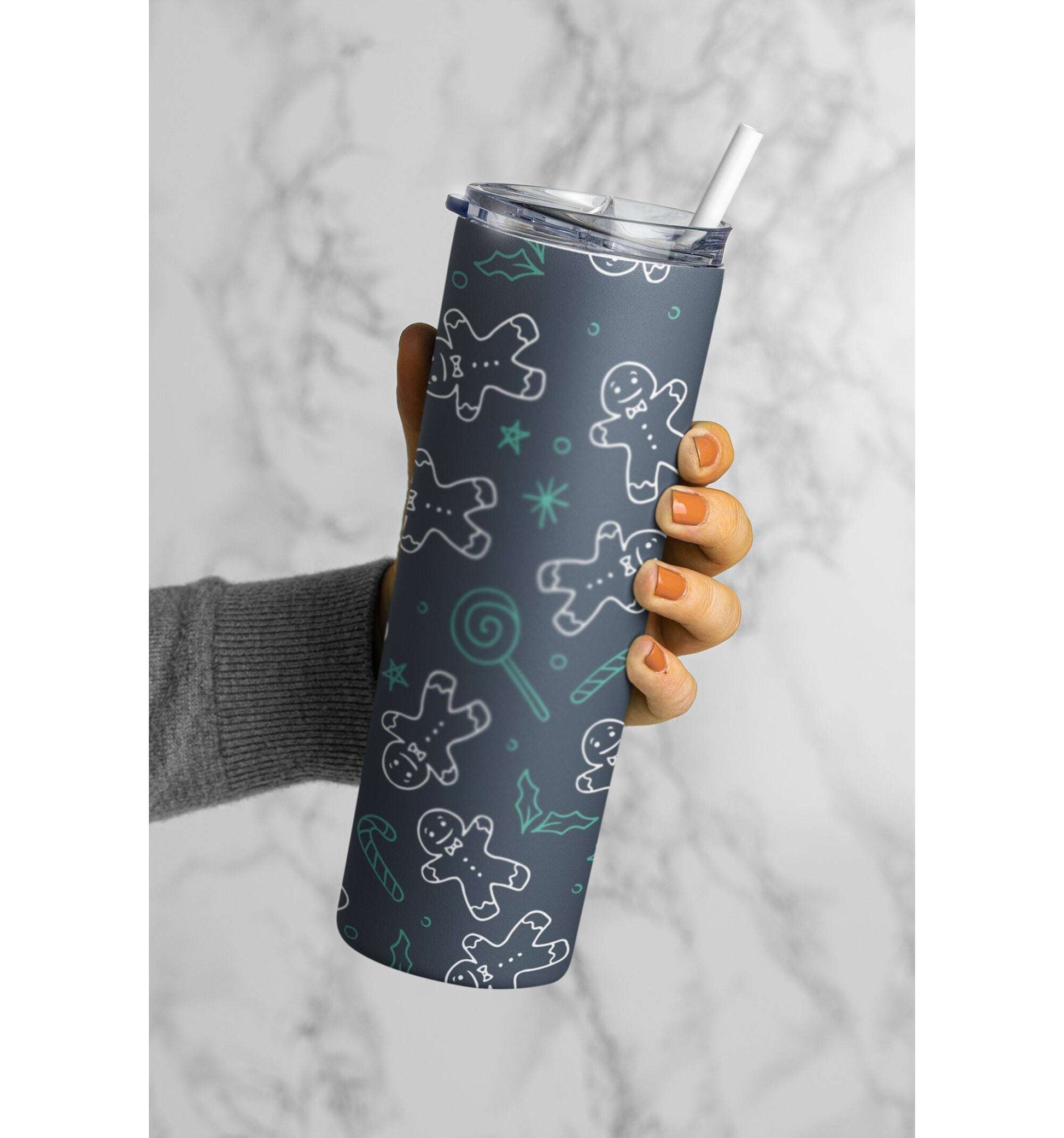 Dark Blue Gingerbread Pattern Tumbler Skinny Tumblers 25