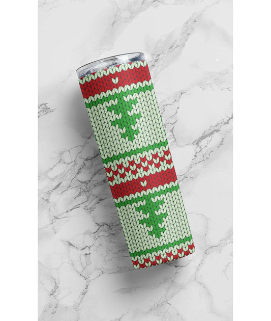 Green, Red, and White Knitted Mistletoe Tumbler Skinny Tumblers 25