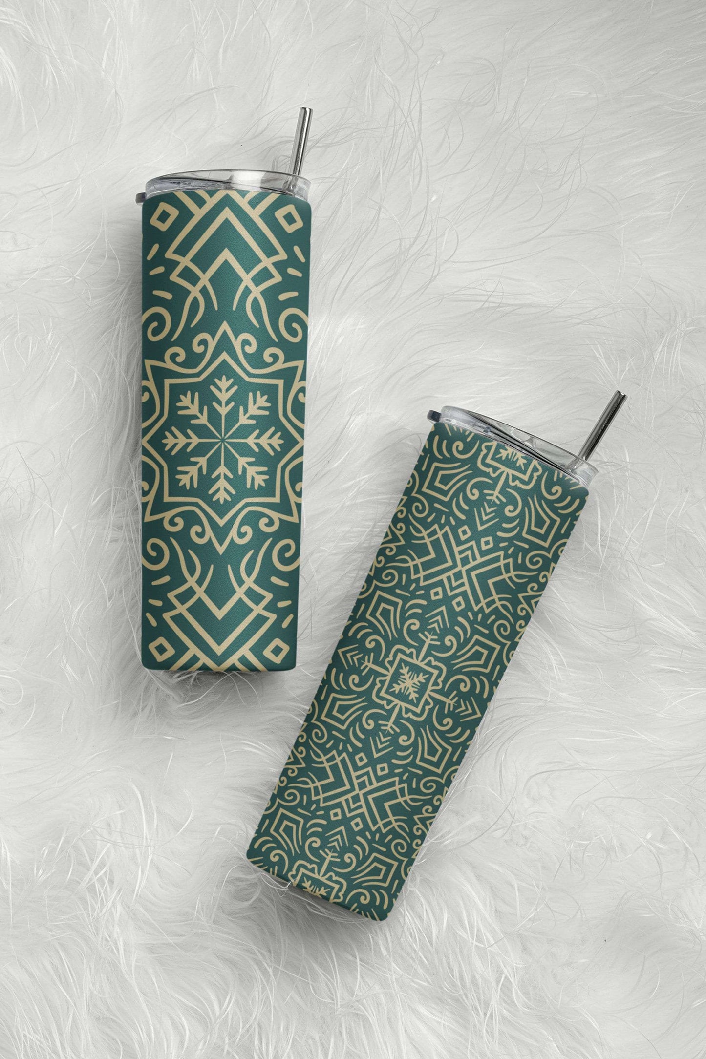 Green and Gold Mandala Skinny Tumbler Skinny Tumblers 25