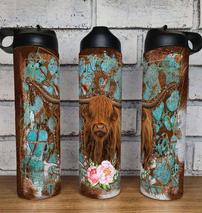 Highland Cow with Gemstones Tumbler Skinny Tumblers 25