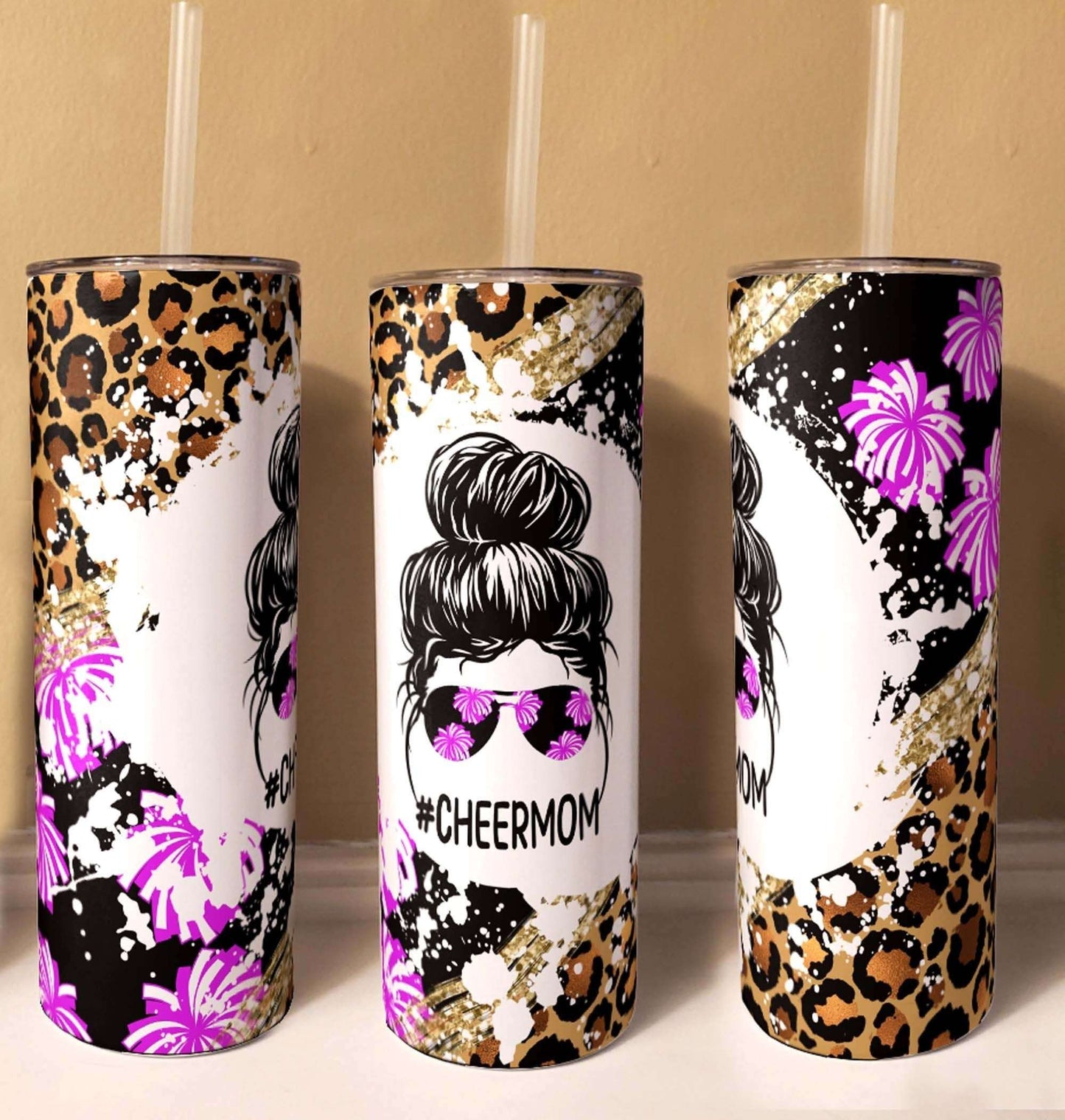 Messy Bun #CheerMom Life Skinny Tumbler Skinny Tumblers 25