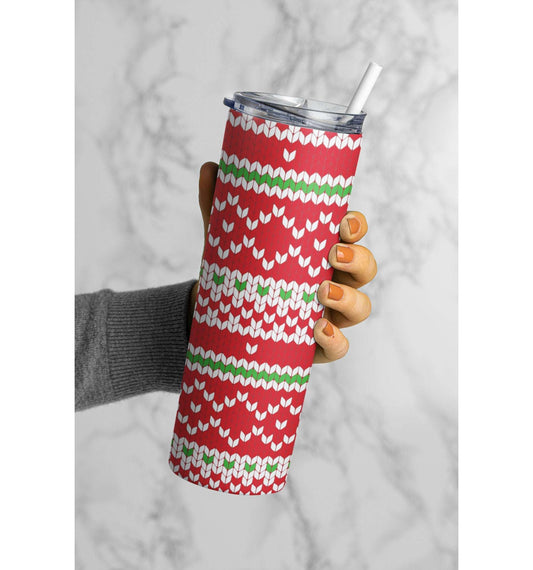 Red, White, and Green, Knitted Sweater Pattern Tumbler Skinny Tumblers 25